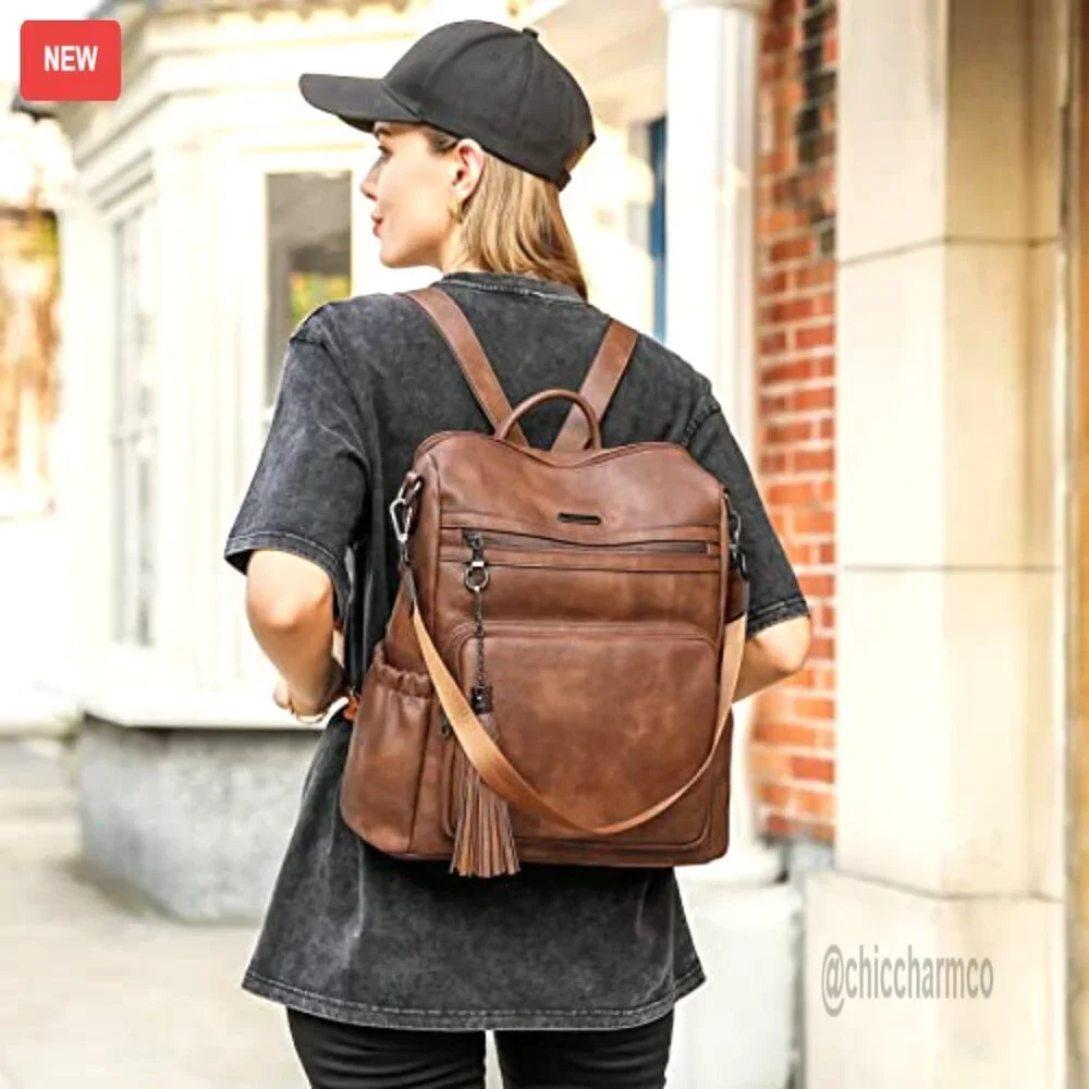 Large Leather Backpack Purse with Tassel, Convertible Shoulder Bag for Women - Picture 2 of 6